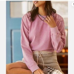 T.la pink washed long sleeve ruched shoulder crewneck sweatshirt sz small